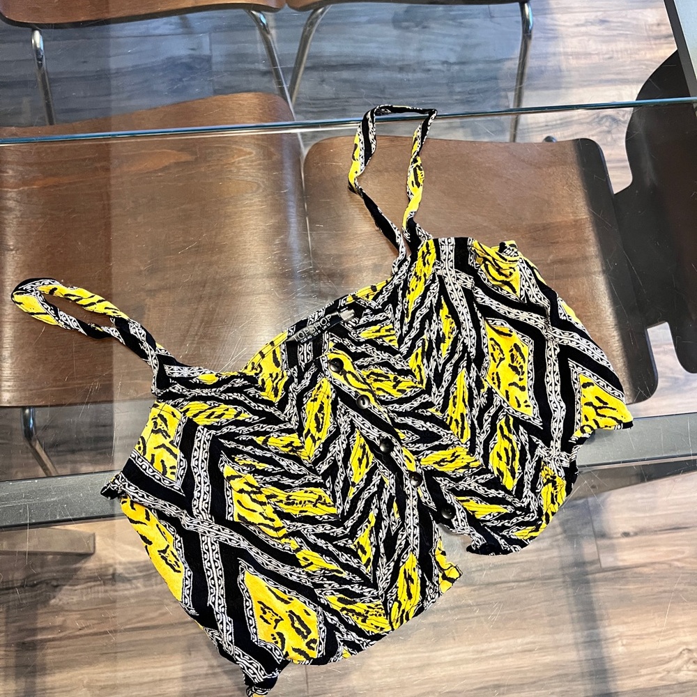 Topshop Yellow and Black Patterned Crop Top